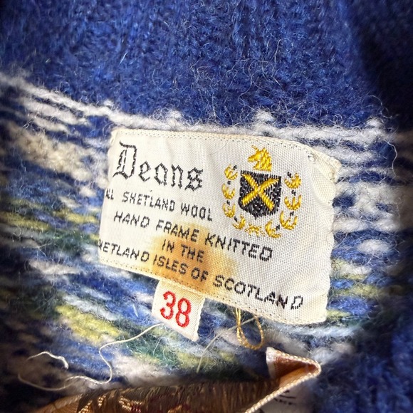 Vintage Dean's Of Scotland Cardigan Fair Isle Sweater | Blue | Size 38 Small - Picture 9 of 12